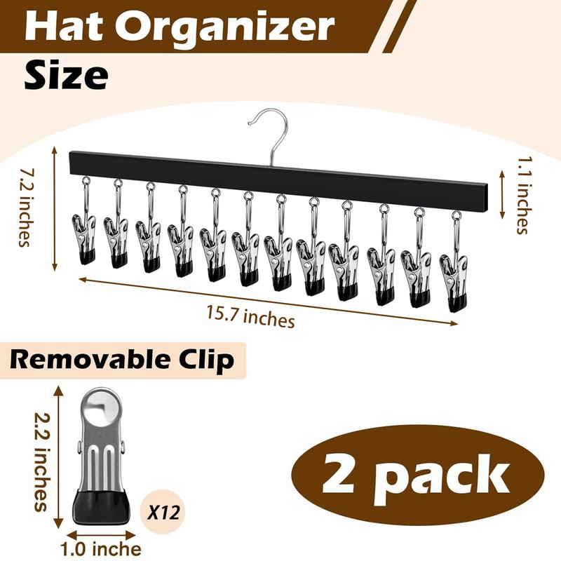 Wooden Hat Organizer with 12 Stainless Steel Clips