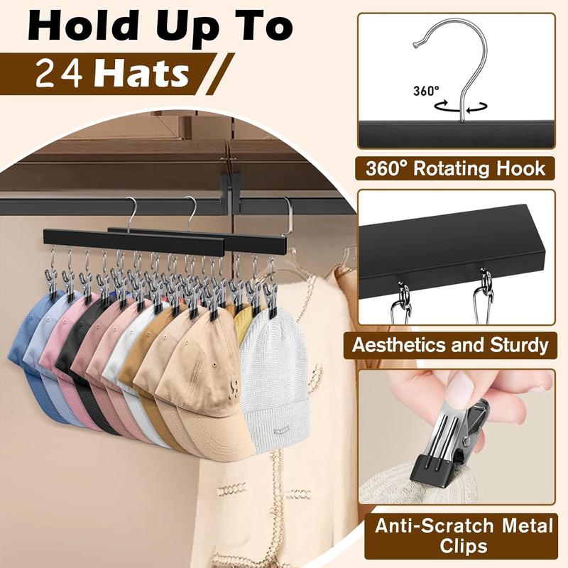 Wooden Hat Organizer with 12 Stainless Steel Clips